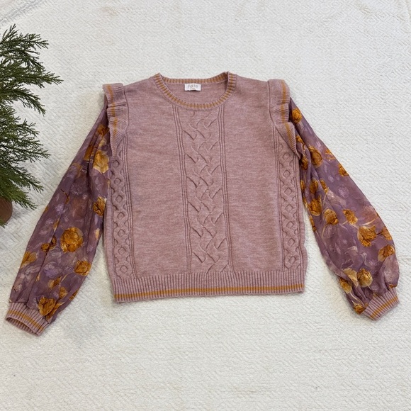 Fate Lilac Cable Knit Sweater with Floral Sleeves Size L - Picture 4 of 10